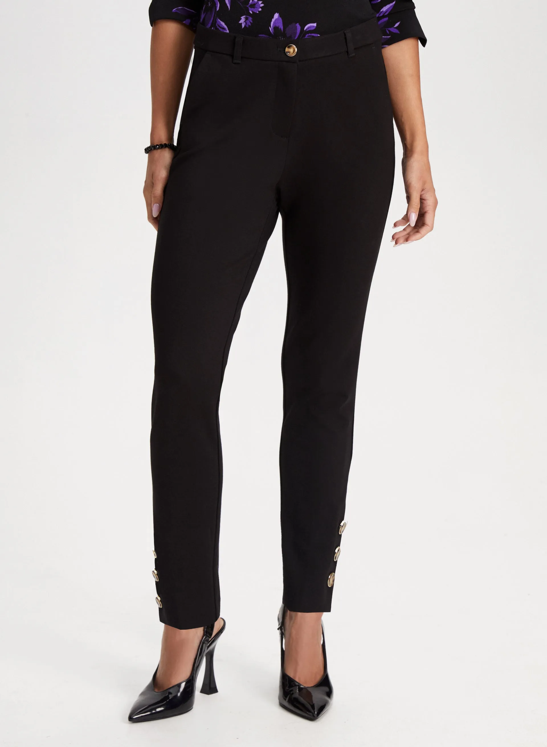 Button Detail Slim Leg Pants sold by Laura