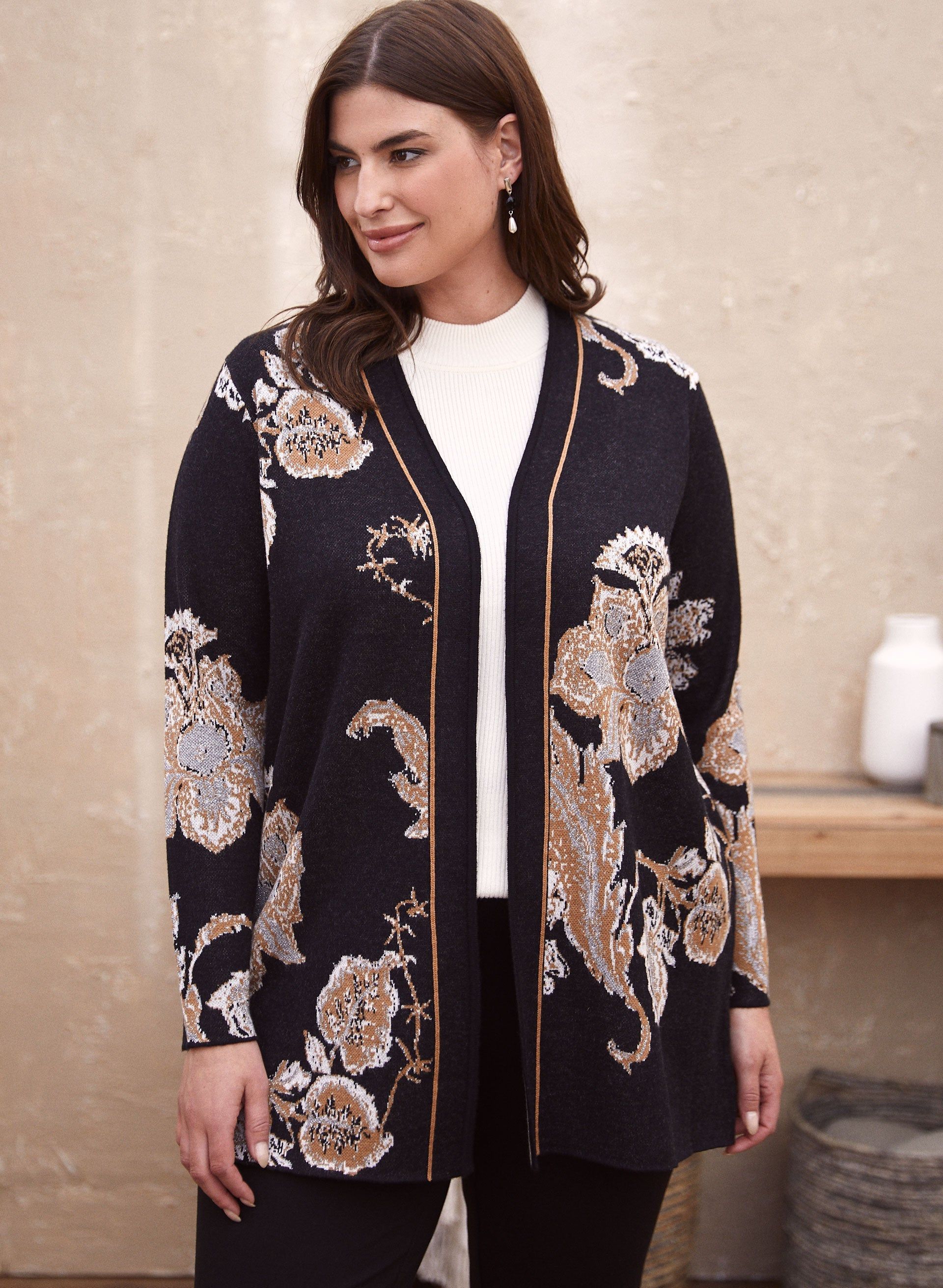 Floral Motif Jacquard Cardigan sold by Laura
