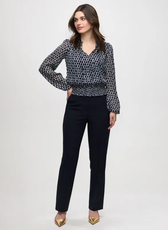 Smocked Waist Geometric Print Blouse & Straight Leg Pants sold by Laura