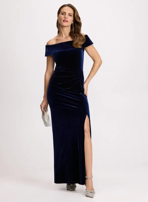 Off-The-Shoulder Velvet Dress sold by Laura