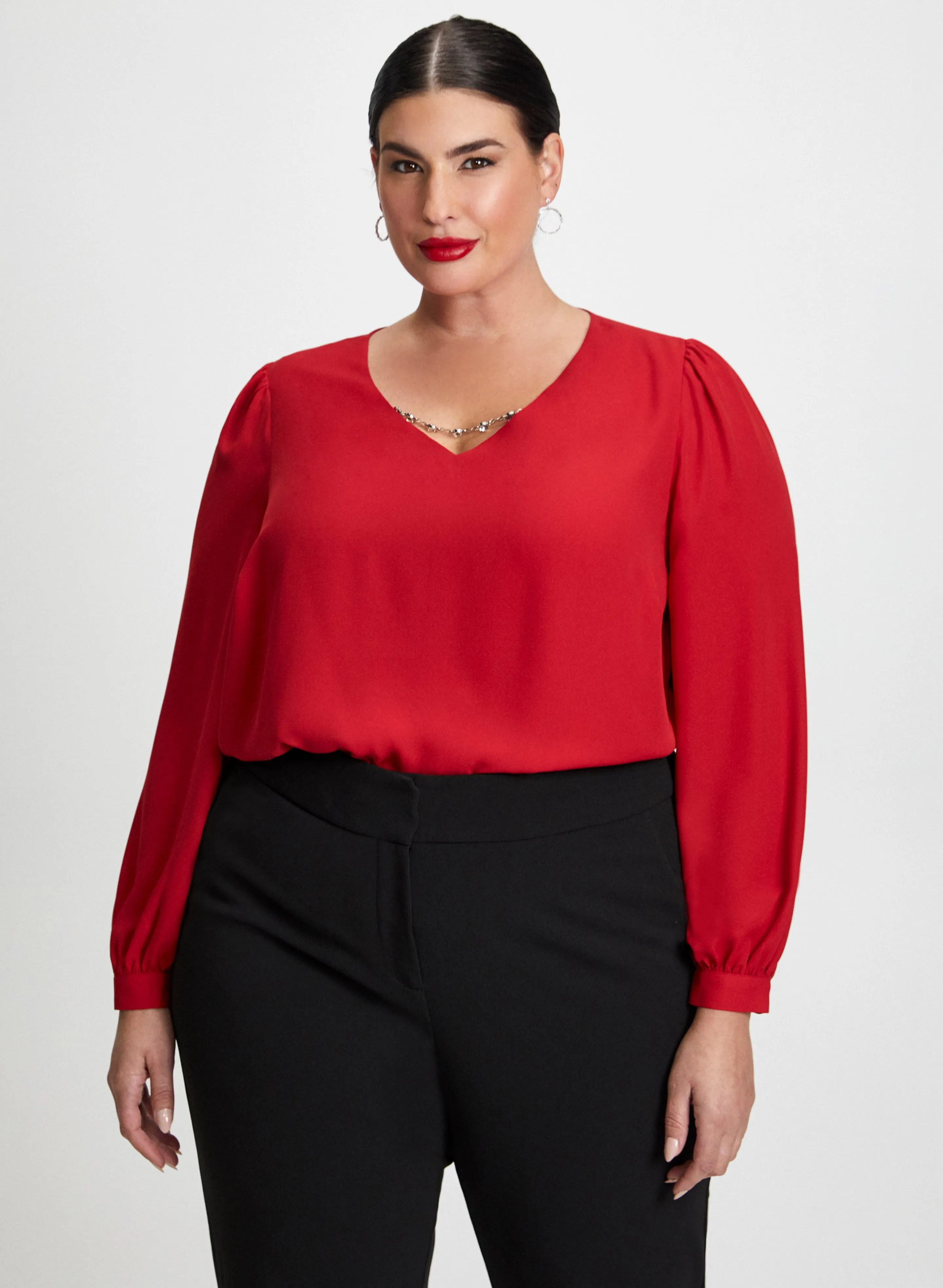 Rhinestone Chain V-Neck Top sold by Laura