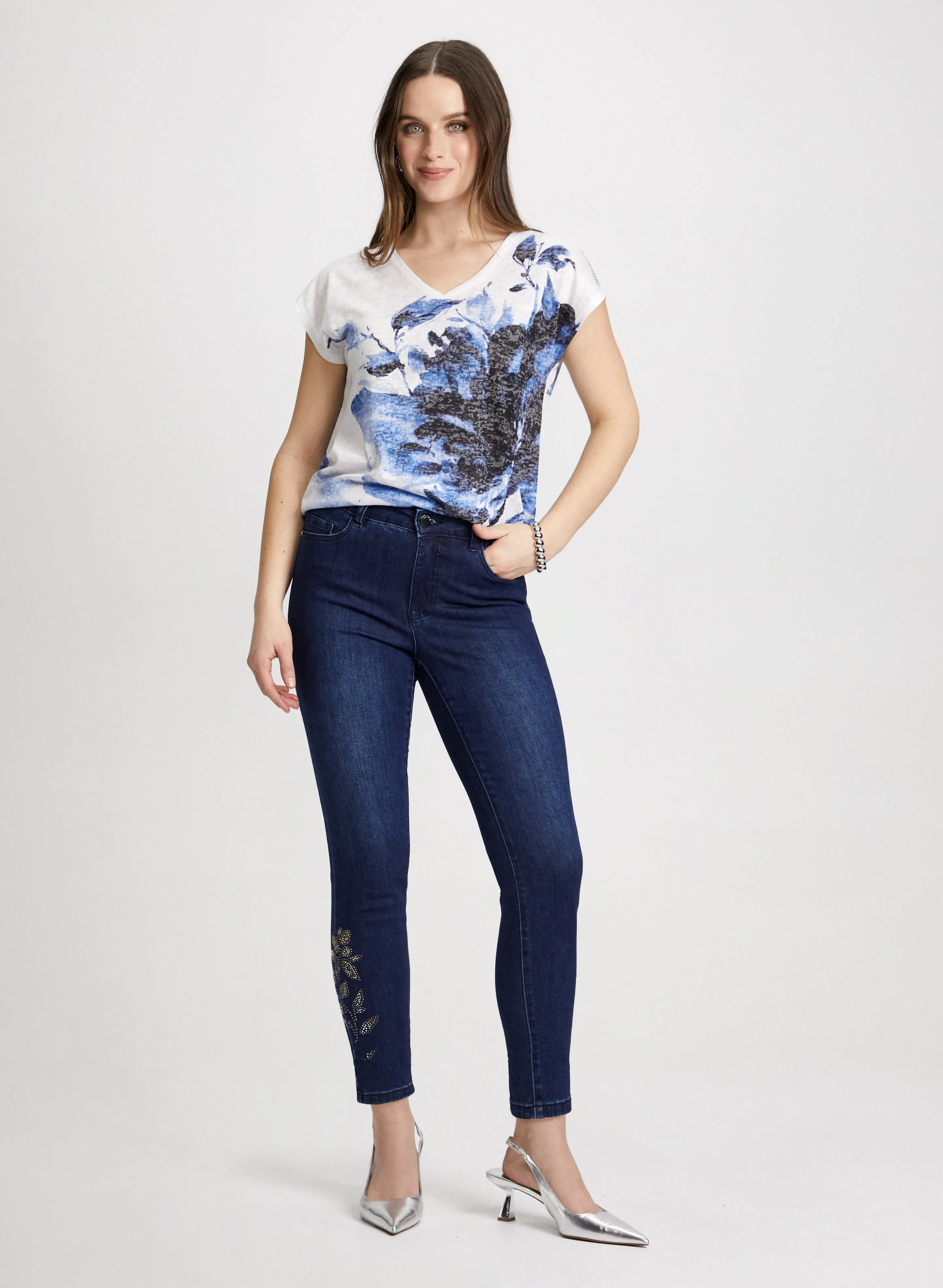 Floral Burnout T-Shirt & Embellished Hem Jeans sold by Laura