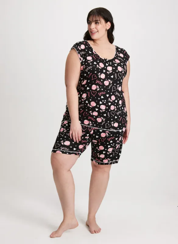 Heart & Flower Print PJ Set sold by Laura