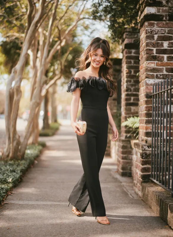 Organza Ruffle Detail Jumpsuit & Trapeze Clutch sold by Laura
