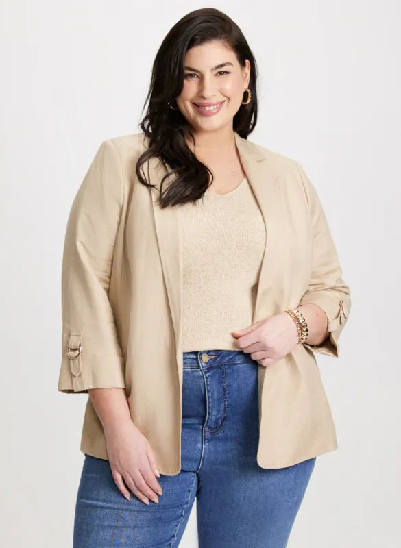 Linen-Blend Open Front Jacket sold by Laura