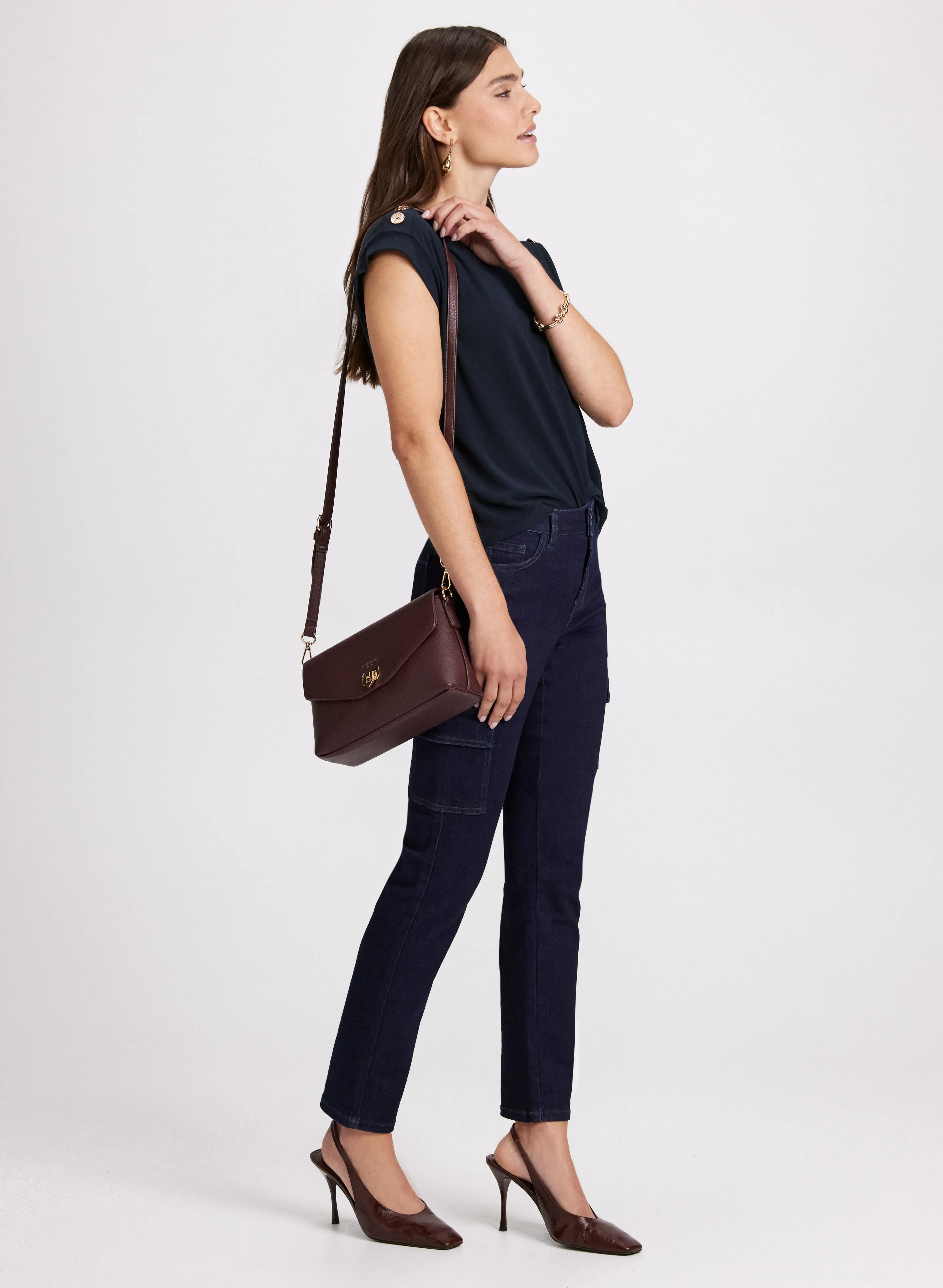Button Shoulder Detail Top & Cargo Jeans sold by Laura