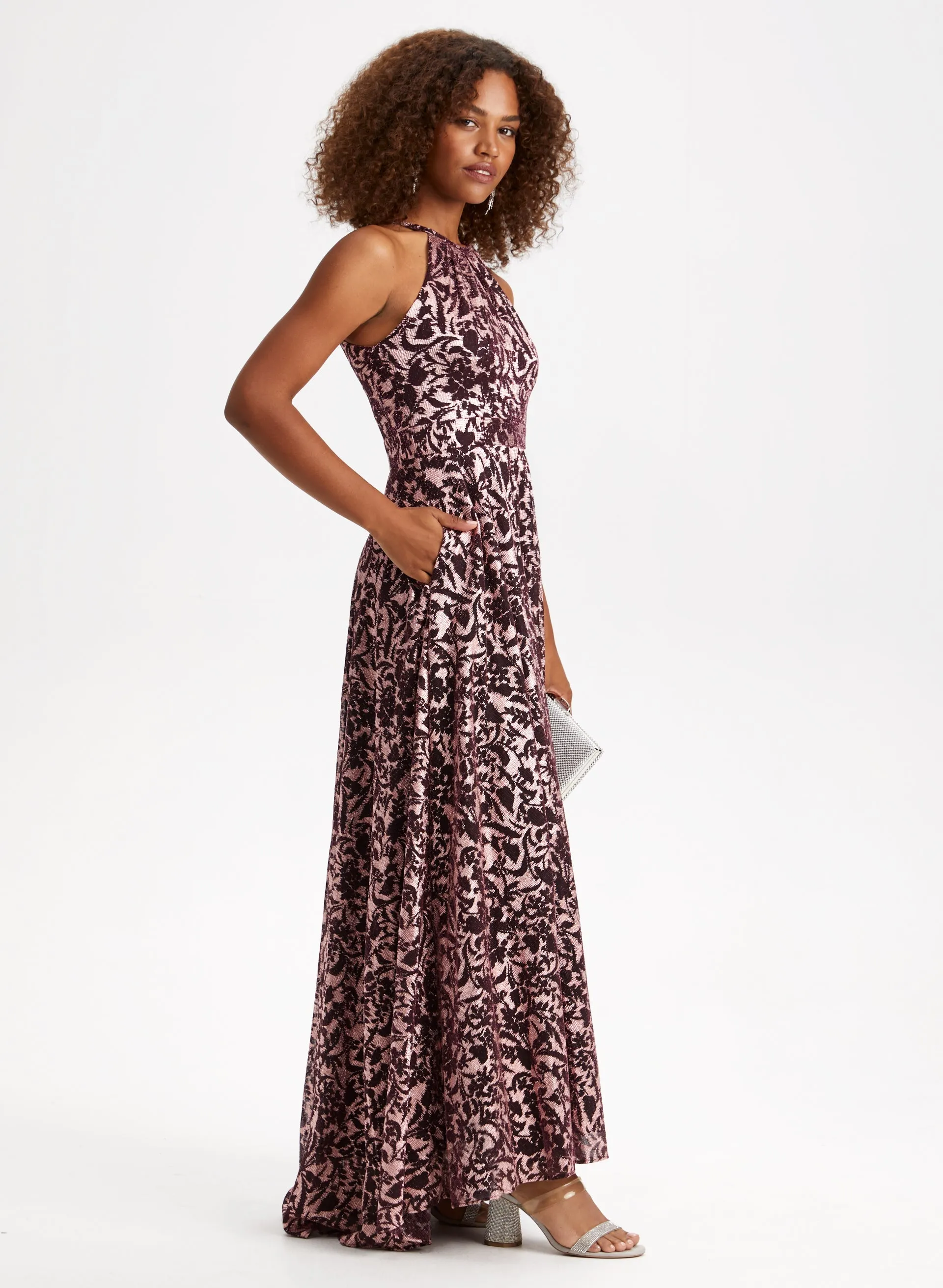 Metallic Burnout Halter Neck Dress sold by Laura product image thumbnail 2