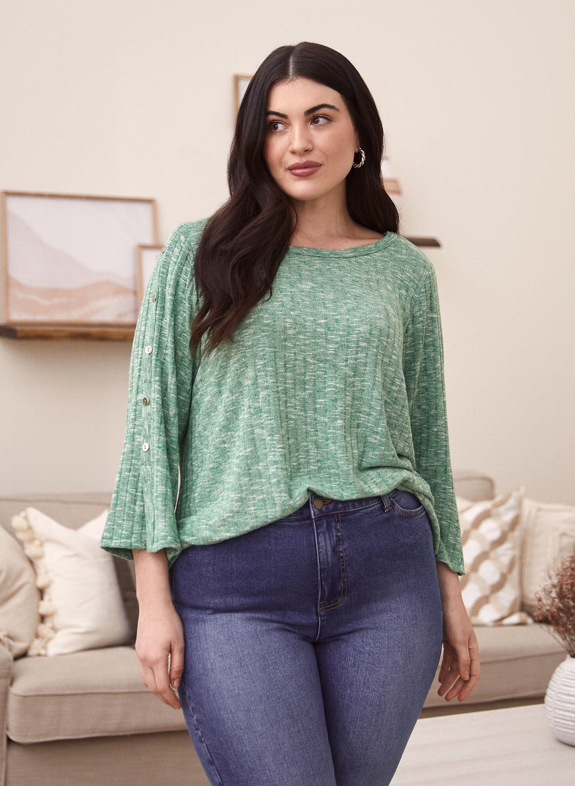 Button Detail Rib Knit Top sold by Laura