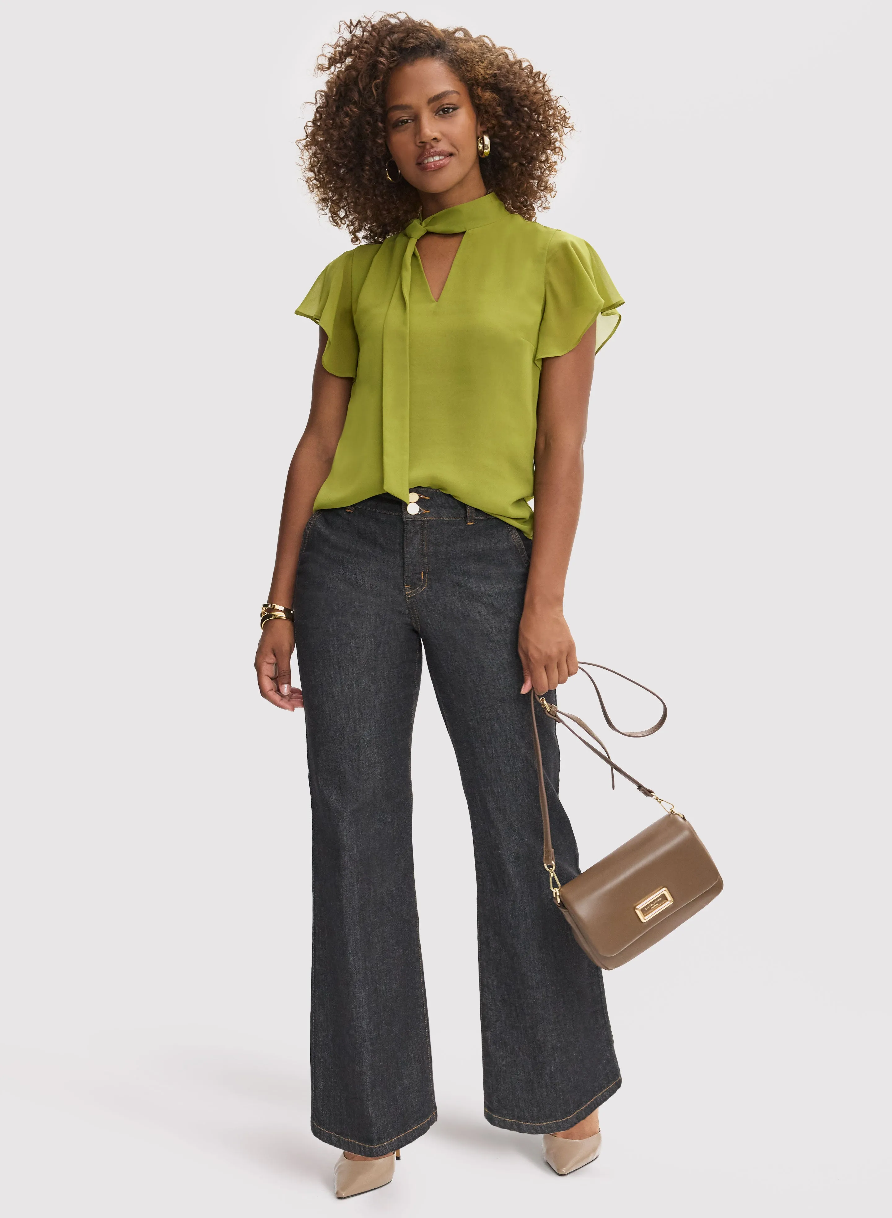 Tie Detail Blouse & Flare Leg Jeans sold by Laura