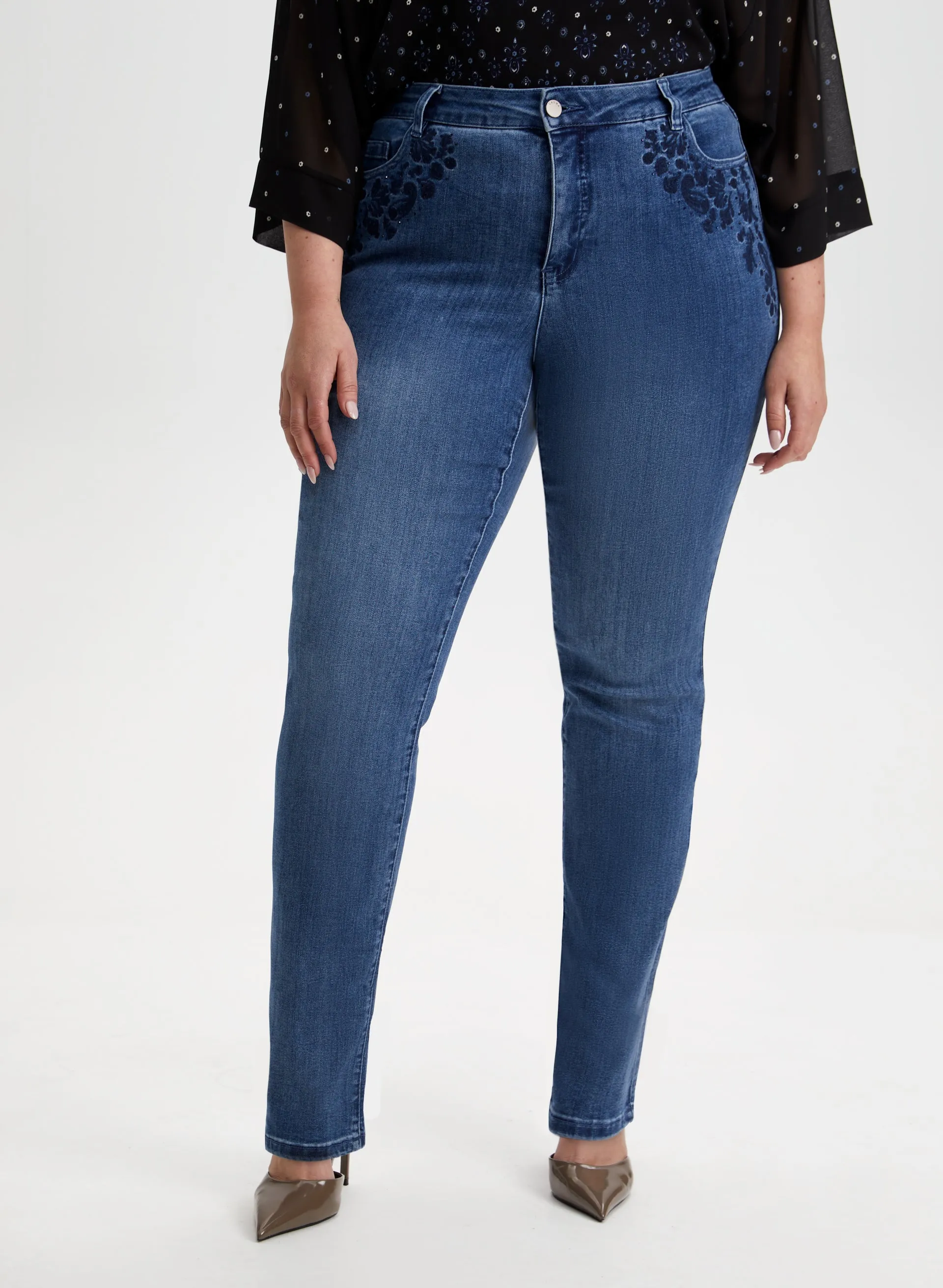 Embroidered Straight Leg Jeans sold by Laura