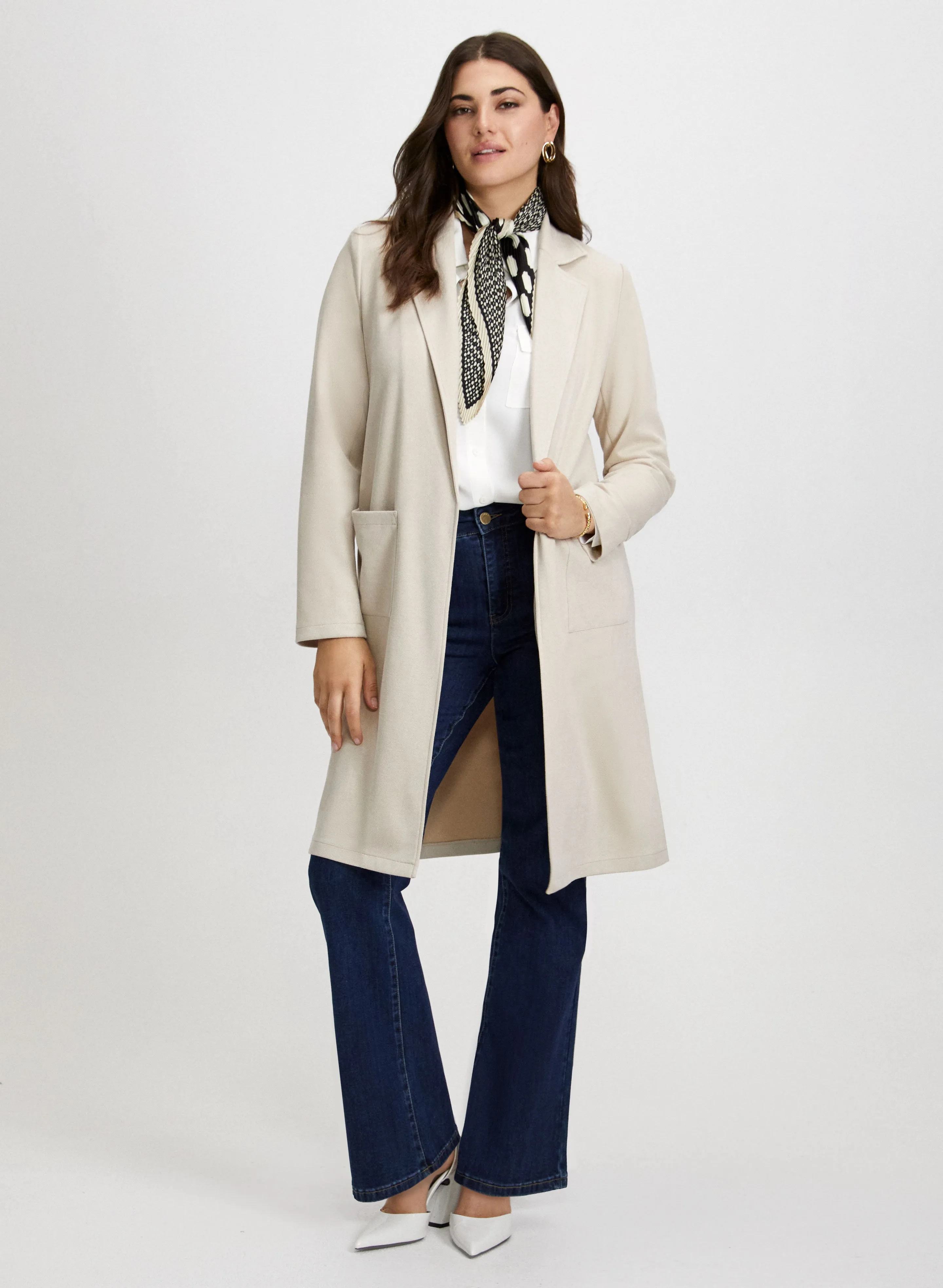 Faux Suede Redingote & Bootcut Jeans sold by Laura