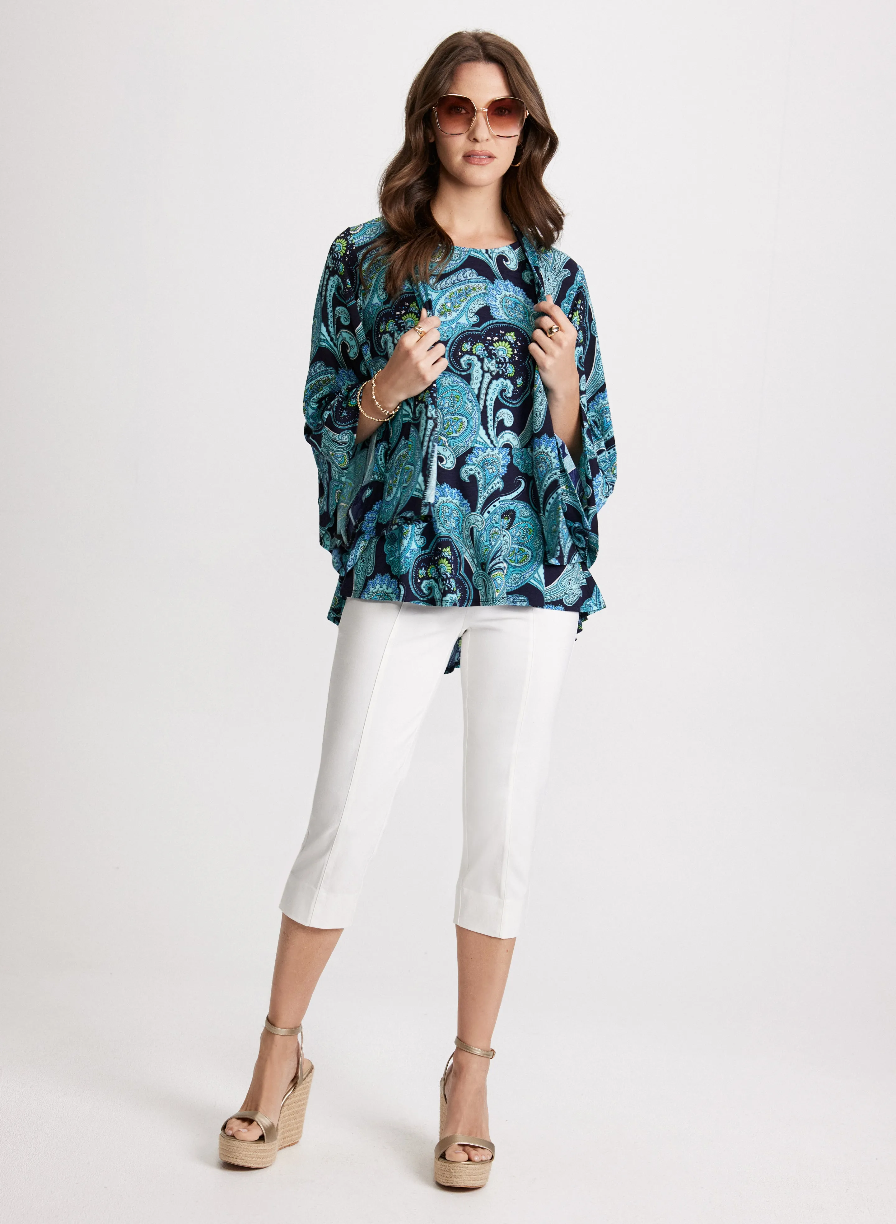 Paisley Open Front Top & Straight Leg Capris sold by Laura