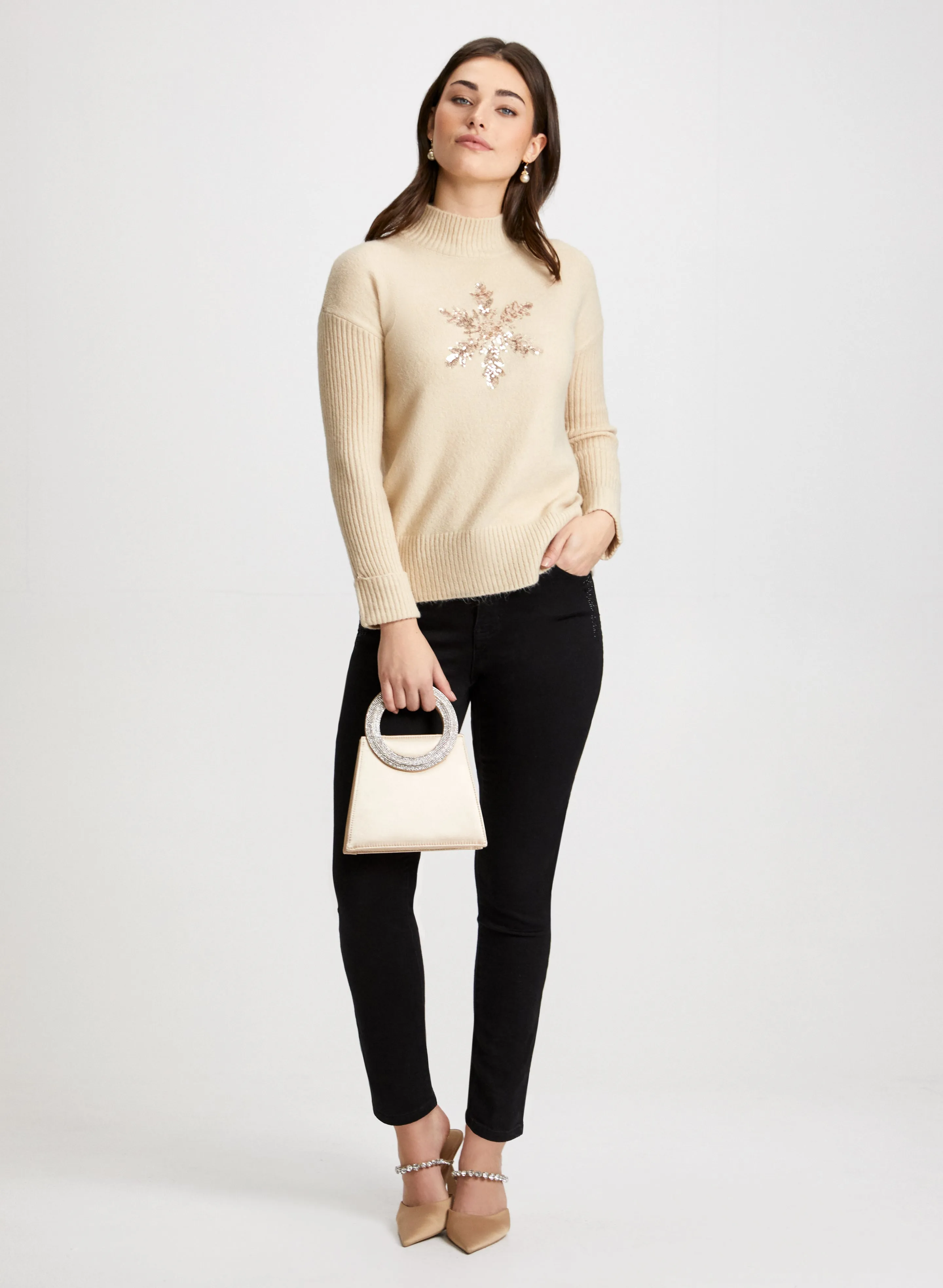 Snowflake Motif Sweater & Rhinestone Detail Jeans sold by Laura