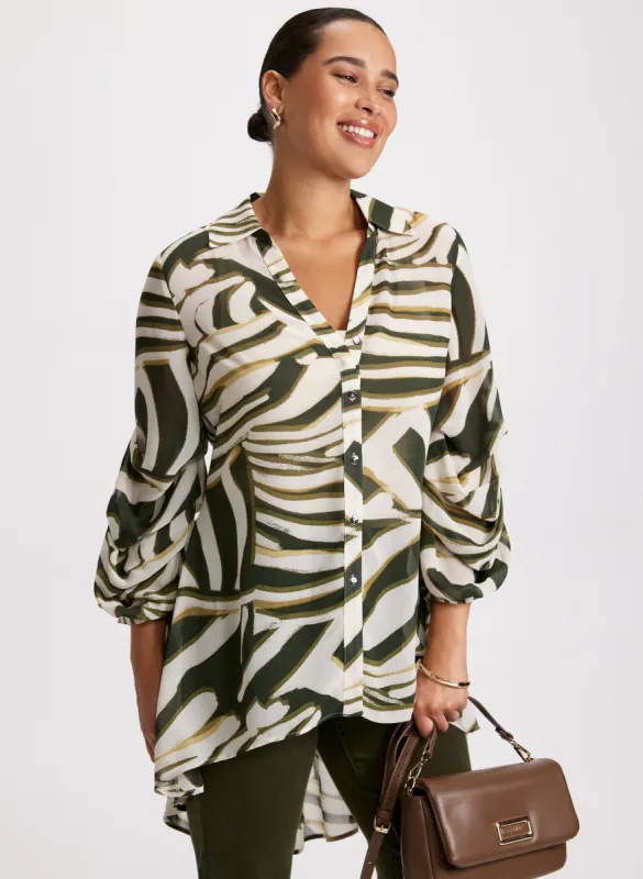 Animal Print Button-Up Tunic sold by Laura