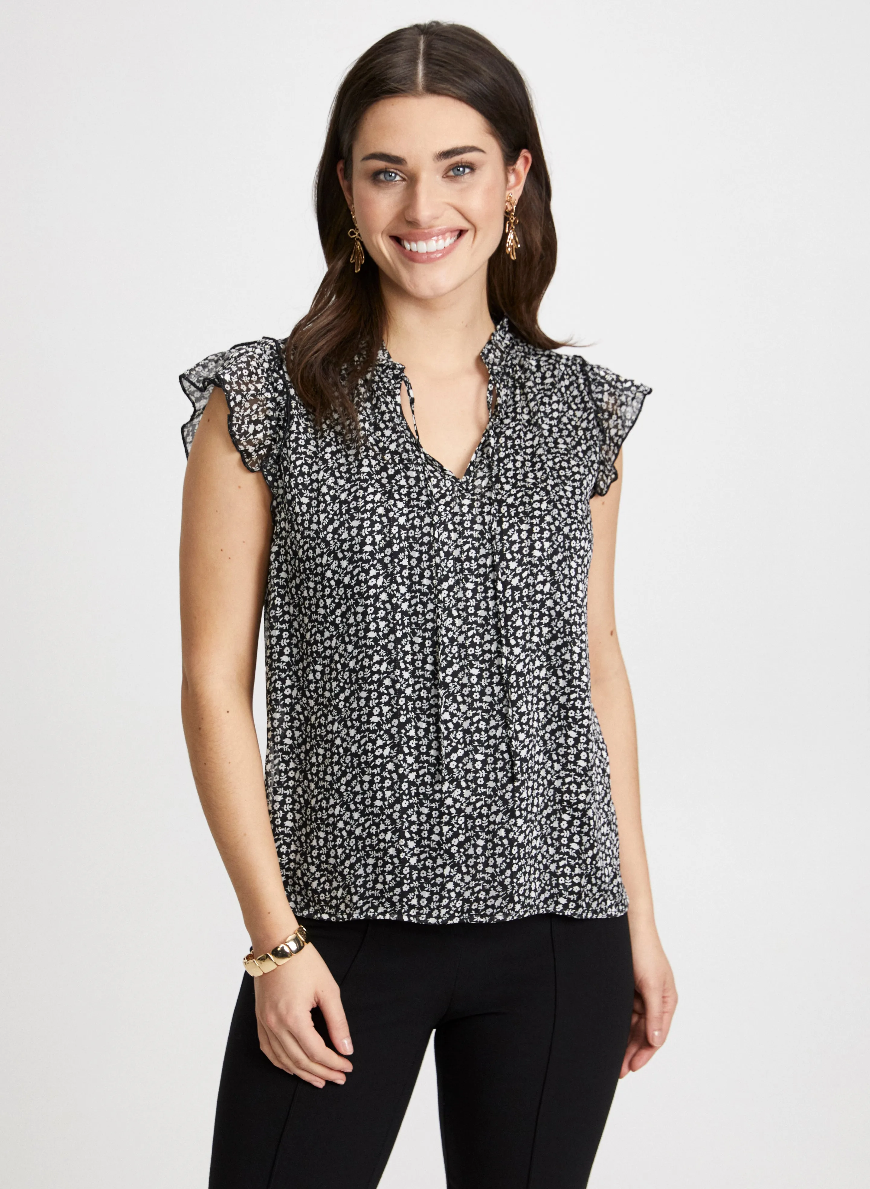 Split Neck Floral Print Blouse sold by Laura