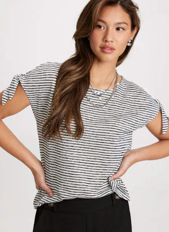 Knotted Sleeve Striped T-Shirt sold by Laura