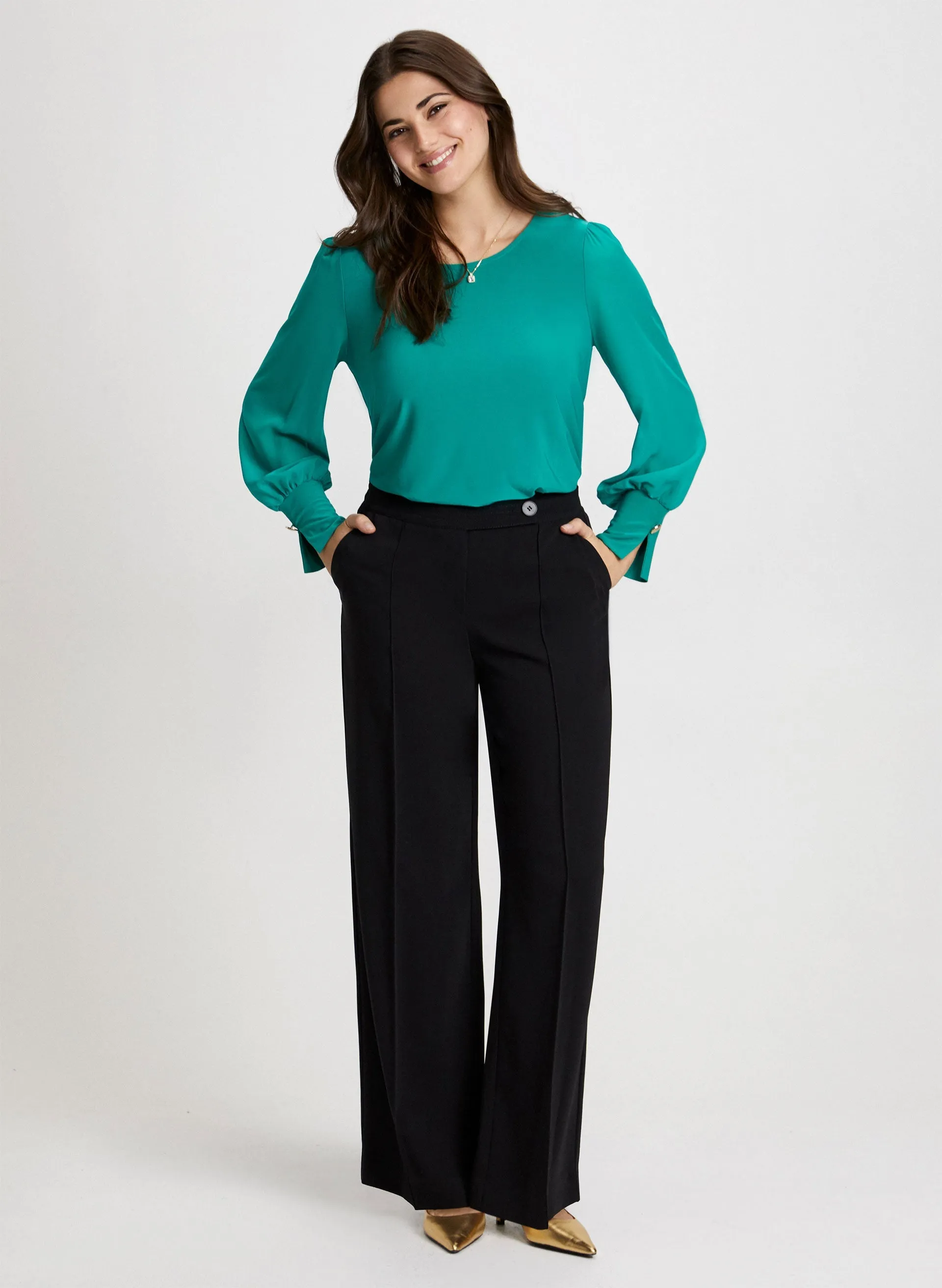 Button Cuff Top & Wide Leg Pants sold by Laura