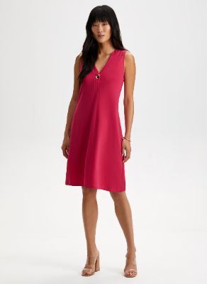 Button Detail V-Neck Dress sold by Laura