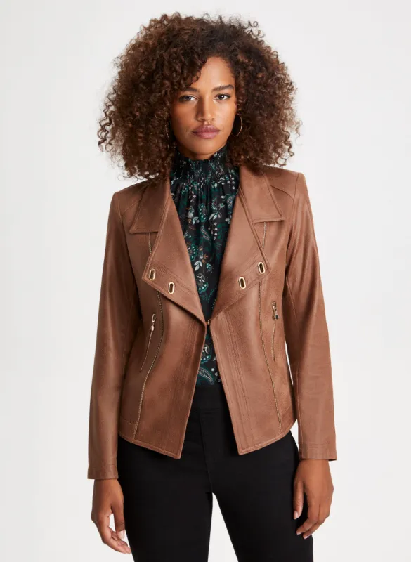 Eyelet Detail Faux Suede Jacket sold by Laura