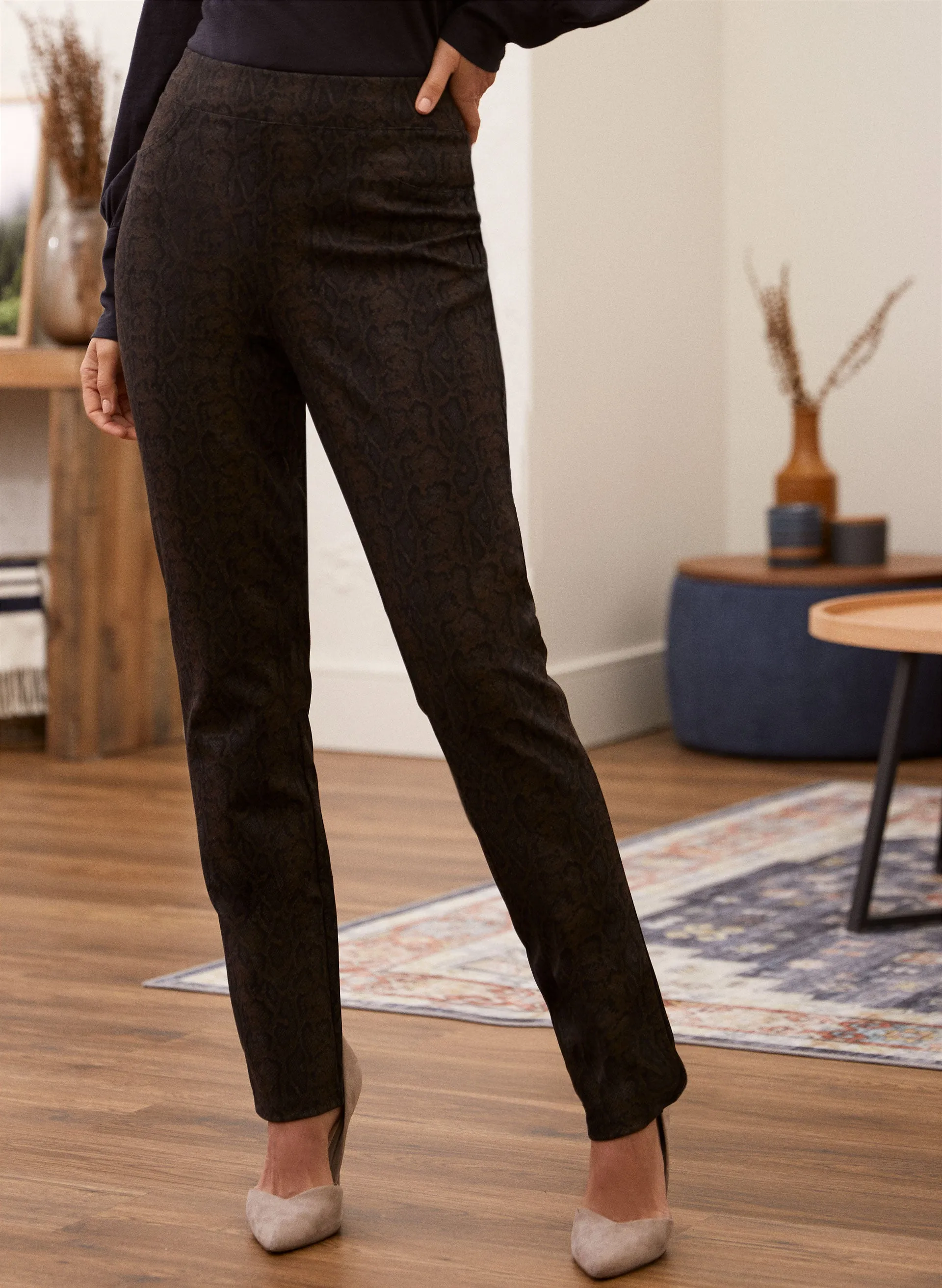 Printed Pull-On Slim Leg Pants sold by Laura