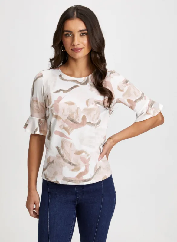 Ruffle Sleeve Abstract Print Top sold by Laura