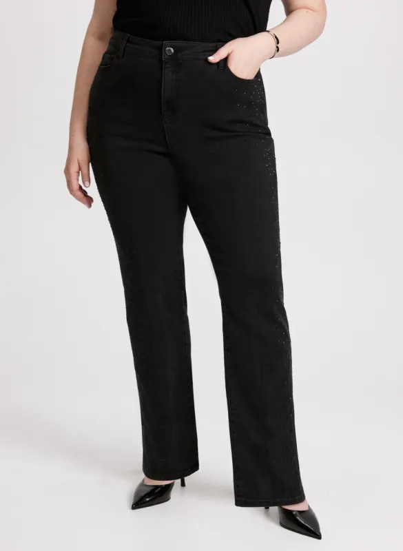 Rhinestone Detail Straight Leg Jeans sold by Laura