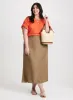 Ruffled Sleeve T-Shirt & Linen Blend Midi Skirt sold by Laura