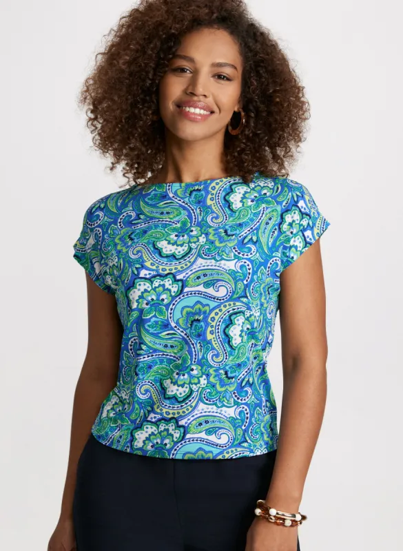 Cuffed Sleeve Paisley Print Top sold by Laura