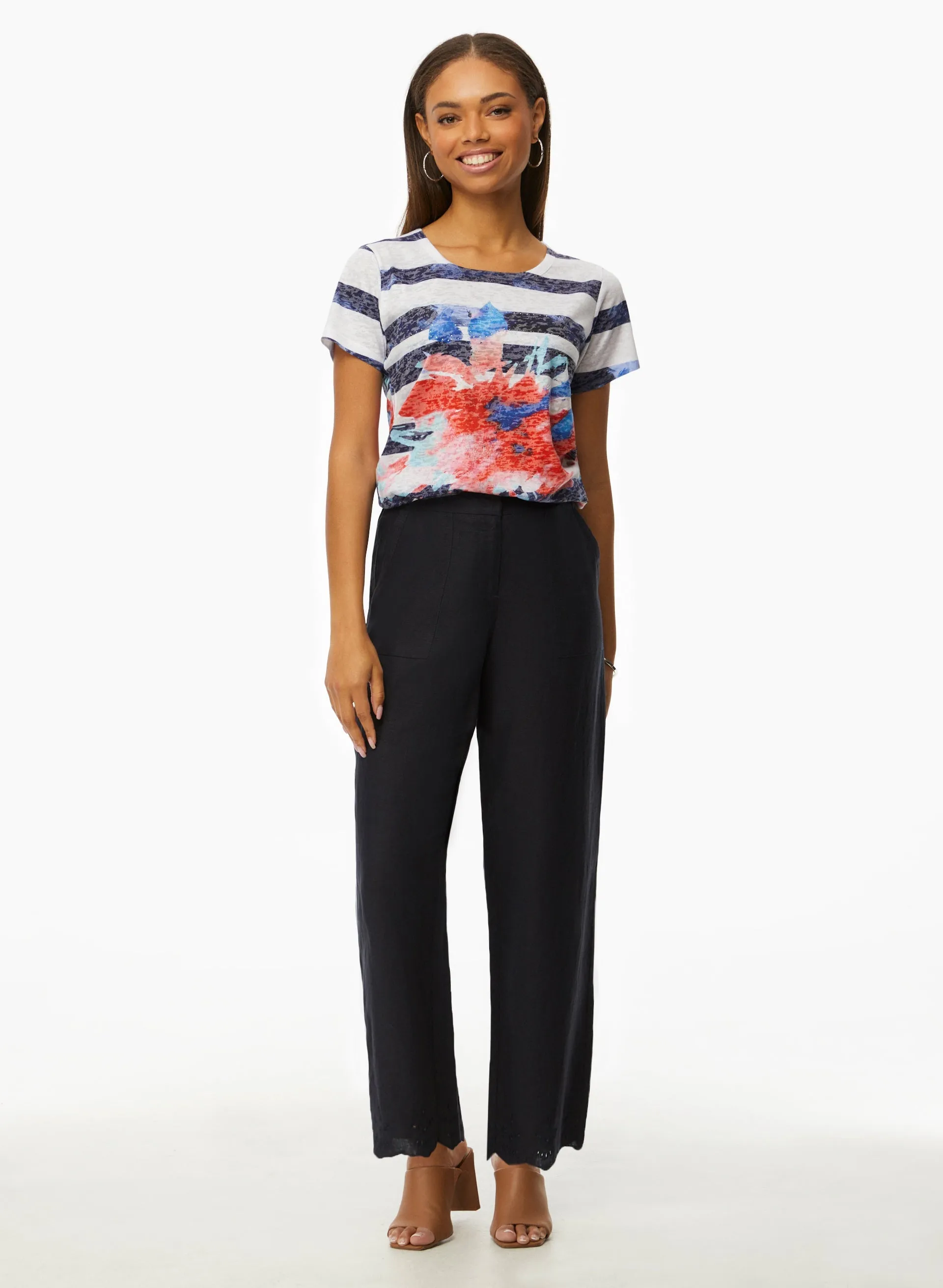 Eyelet Trim Linen-Blend Pants sold by Laura product image thumbnail 3