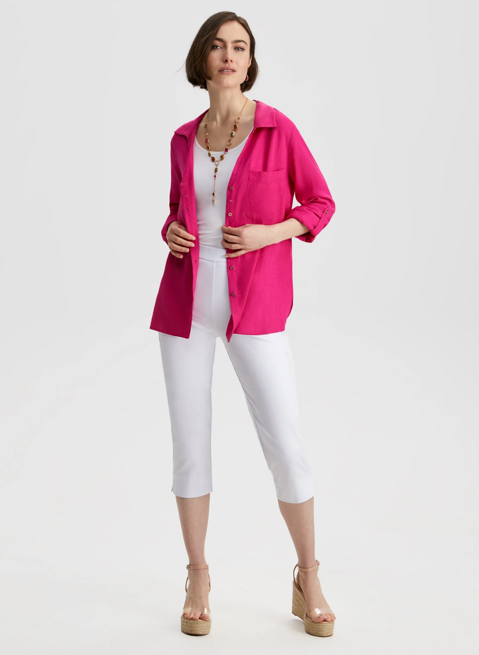 Roll-Up Sleeve Linen-Blend Blouse sold by Laura product image thumbnail 3