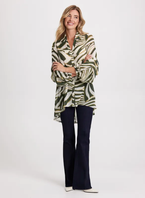 Animal Print Button-Up Tunic & Pintuck Jeans sold by Laura