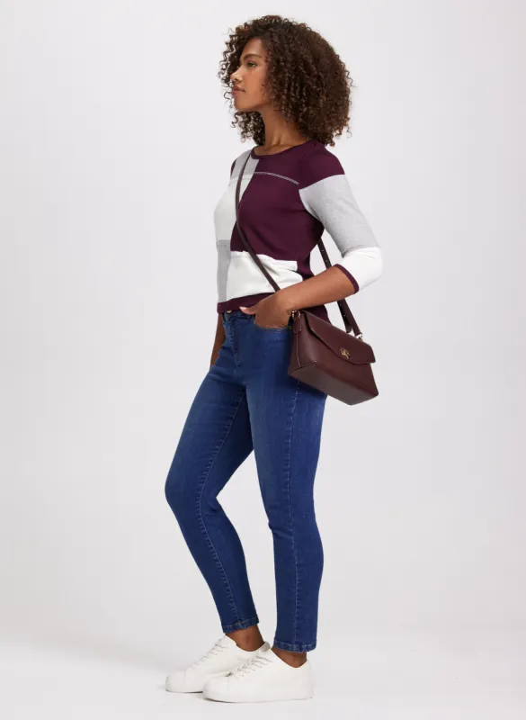 Colour Block Sweater & Slim Leg Jeans sold by Laura