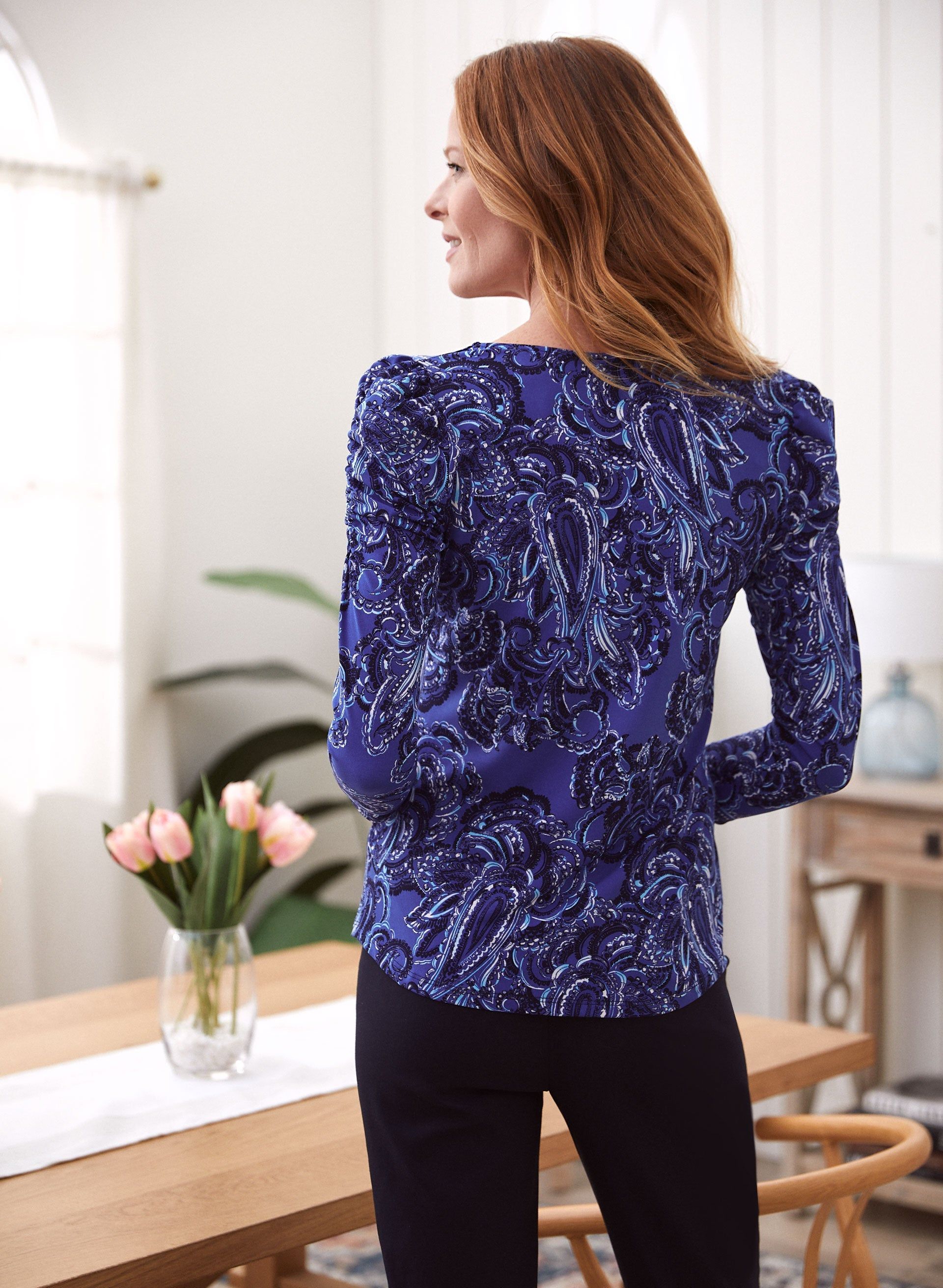 Paisley Print Ruched Sleeve Top sold by Laura product image thumbnail 4