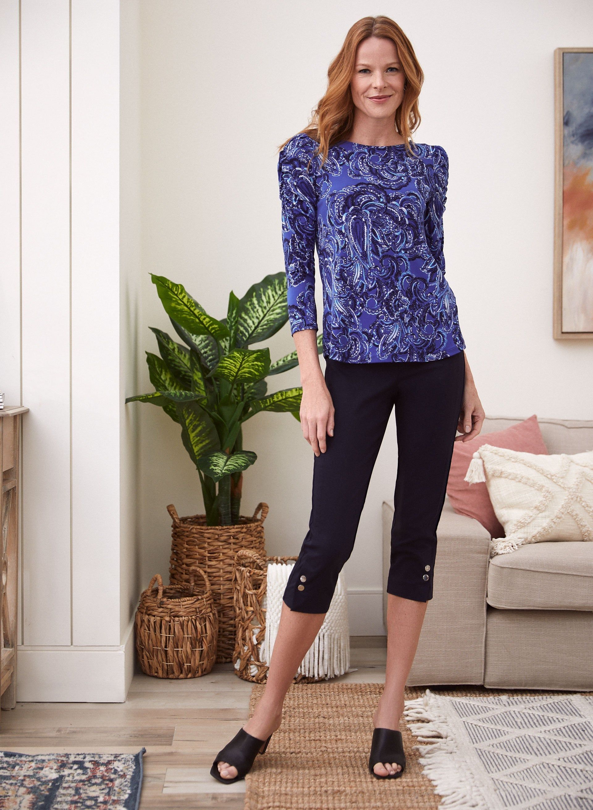 Paisley Print Ruched Sleeve Top sold by Laura product image thumbnail 3