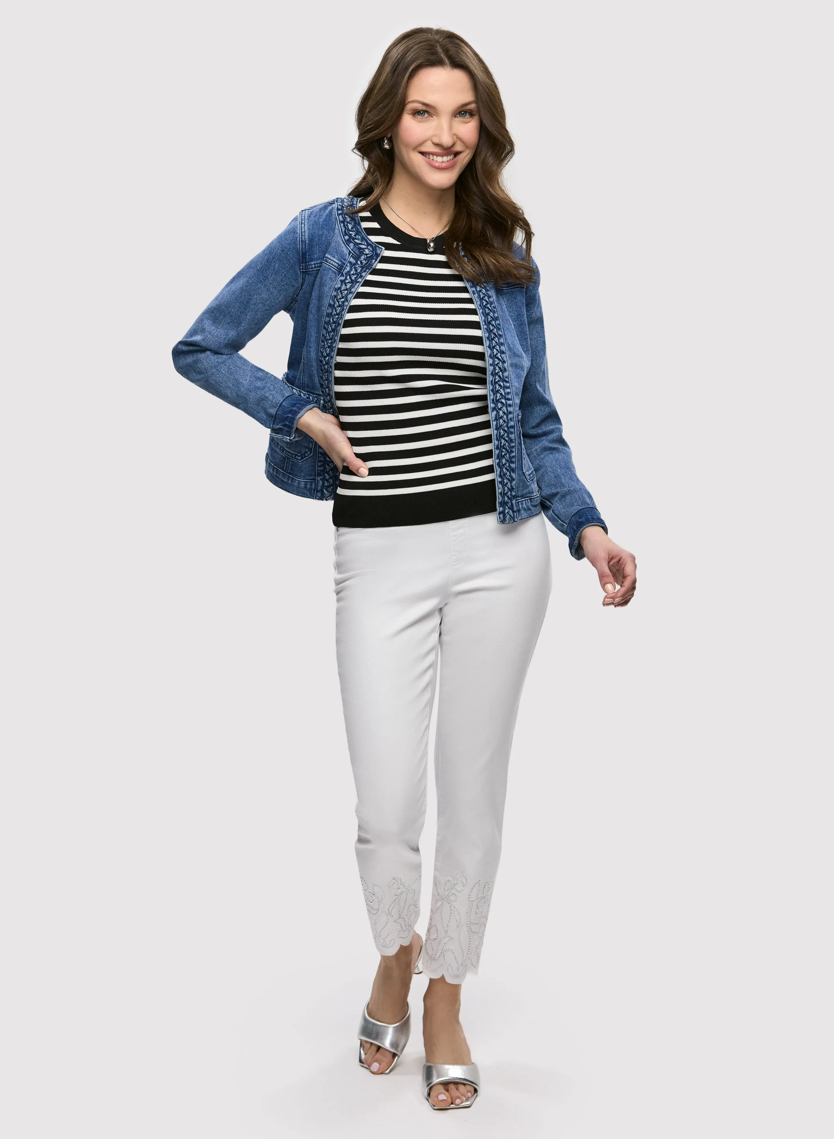 Braid Trim Pull-On Jacket & Embroidered Hem Pull-On Pants sold by Laura