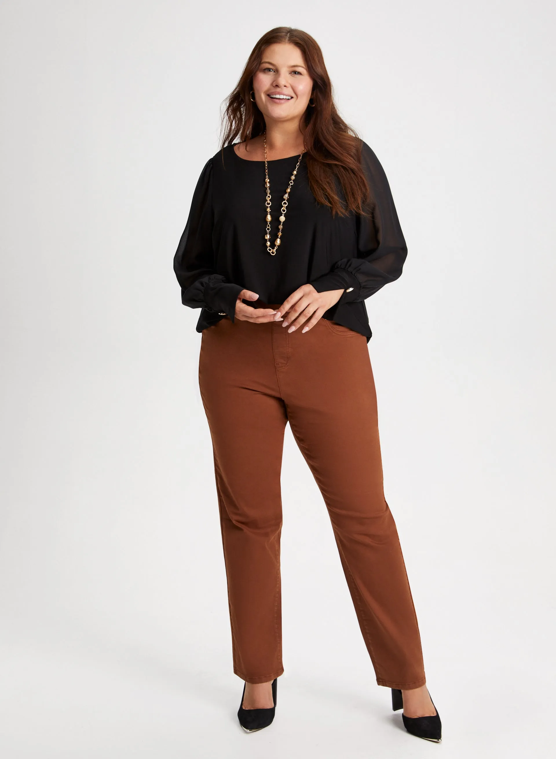 Chiffon Sleeve Top & Straight Leg Jeans sold by Laura