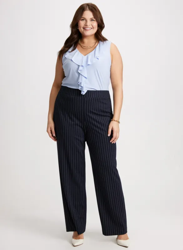 Sleeveless Ruffled Top & Striped Straight Leg Pants sold by Laura