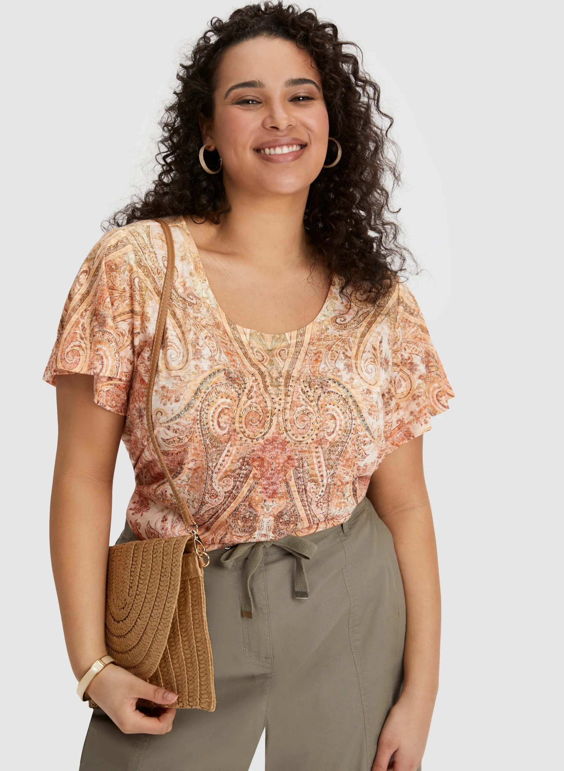 Embellished Paisley Print Burnout Tee sold by Laura