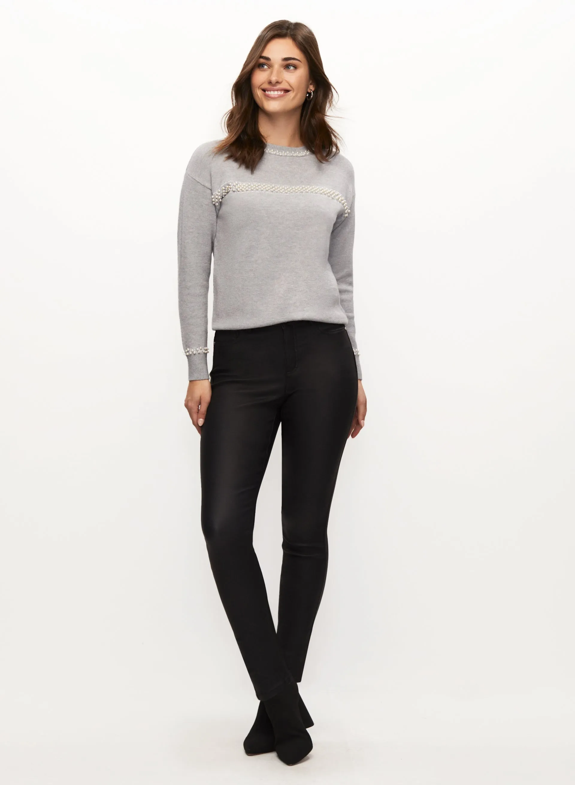 Pearl Detail Sweater & Coated Jeans sold by Laura