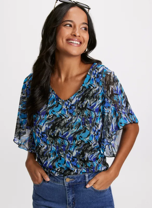 Abstract Print Flare Sleeve Blouse sold by Laura