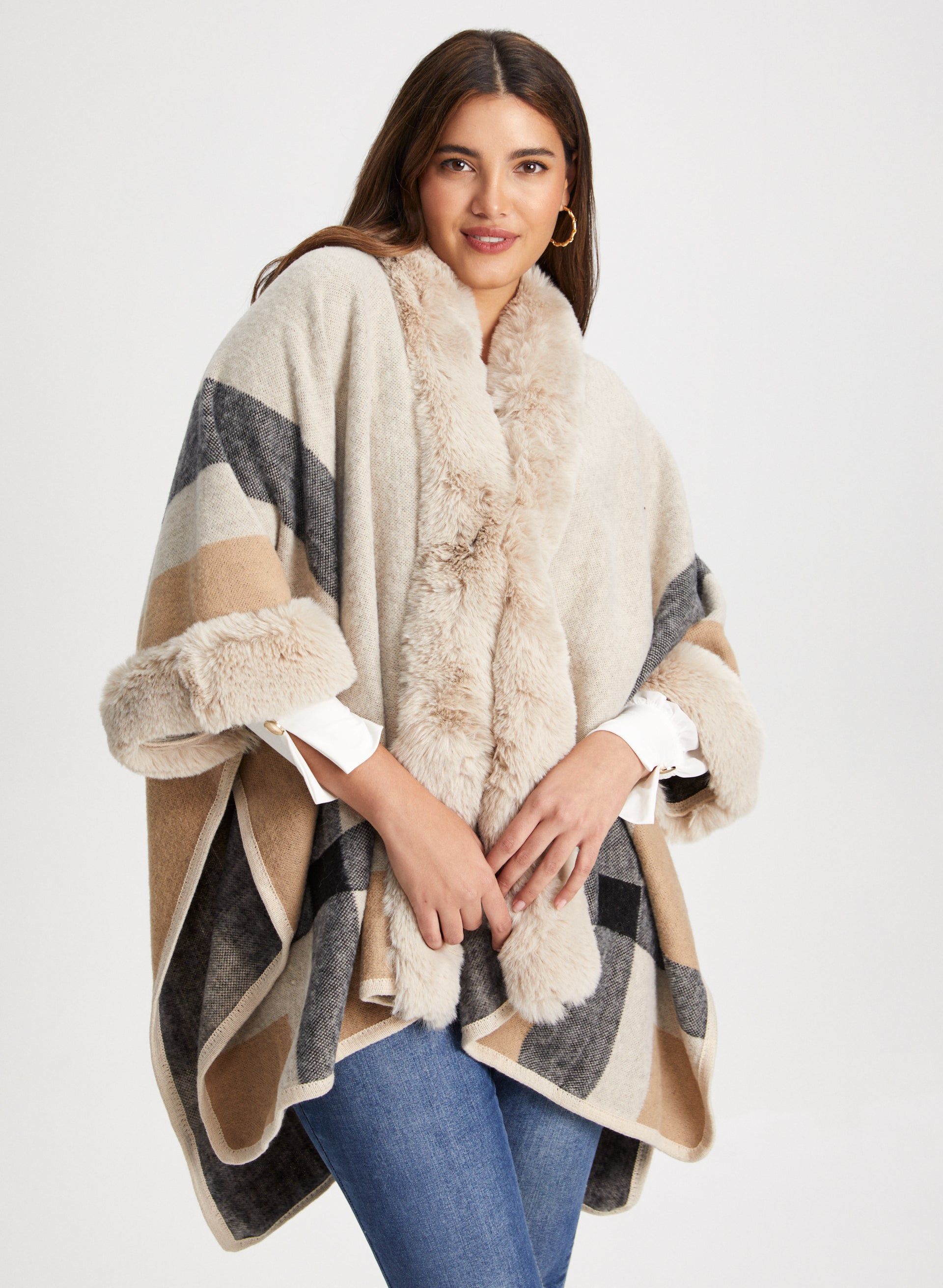 Faux-Fur & Plaid Poncho sold by Laura