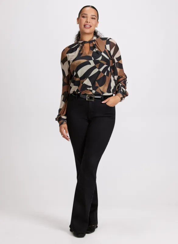 Mock Neck Geometric Print Top & Straight Leg Jeans sold by Laura