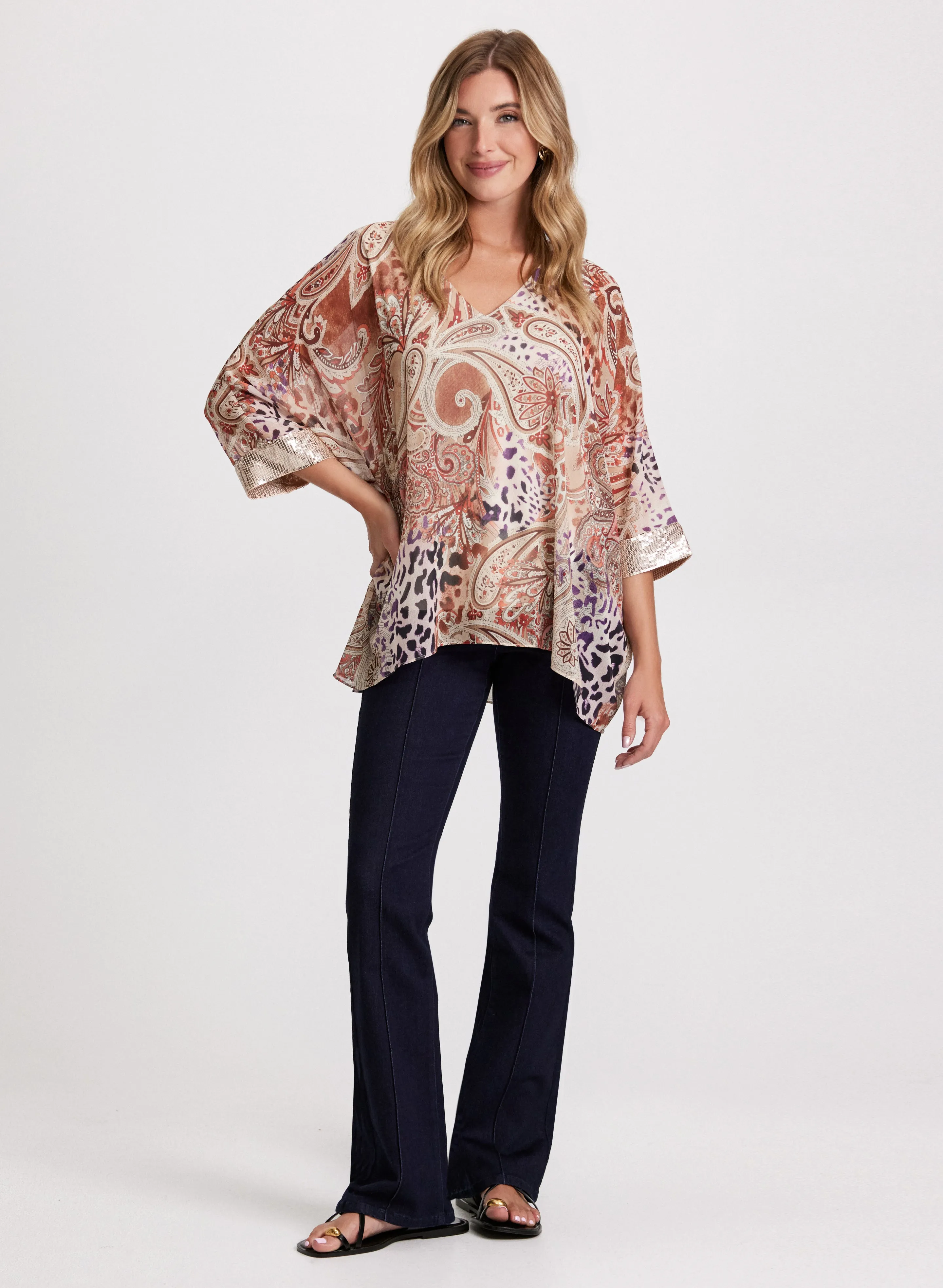 Paisley Print Blouse & Pintuck Jeans sold by Laura