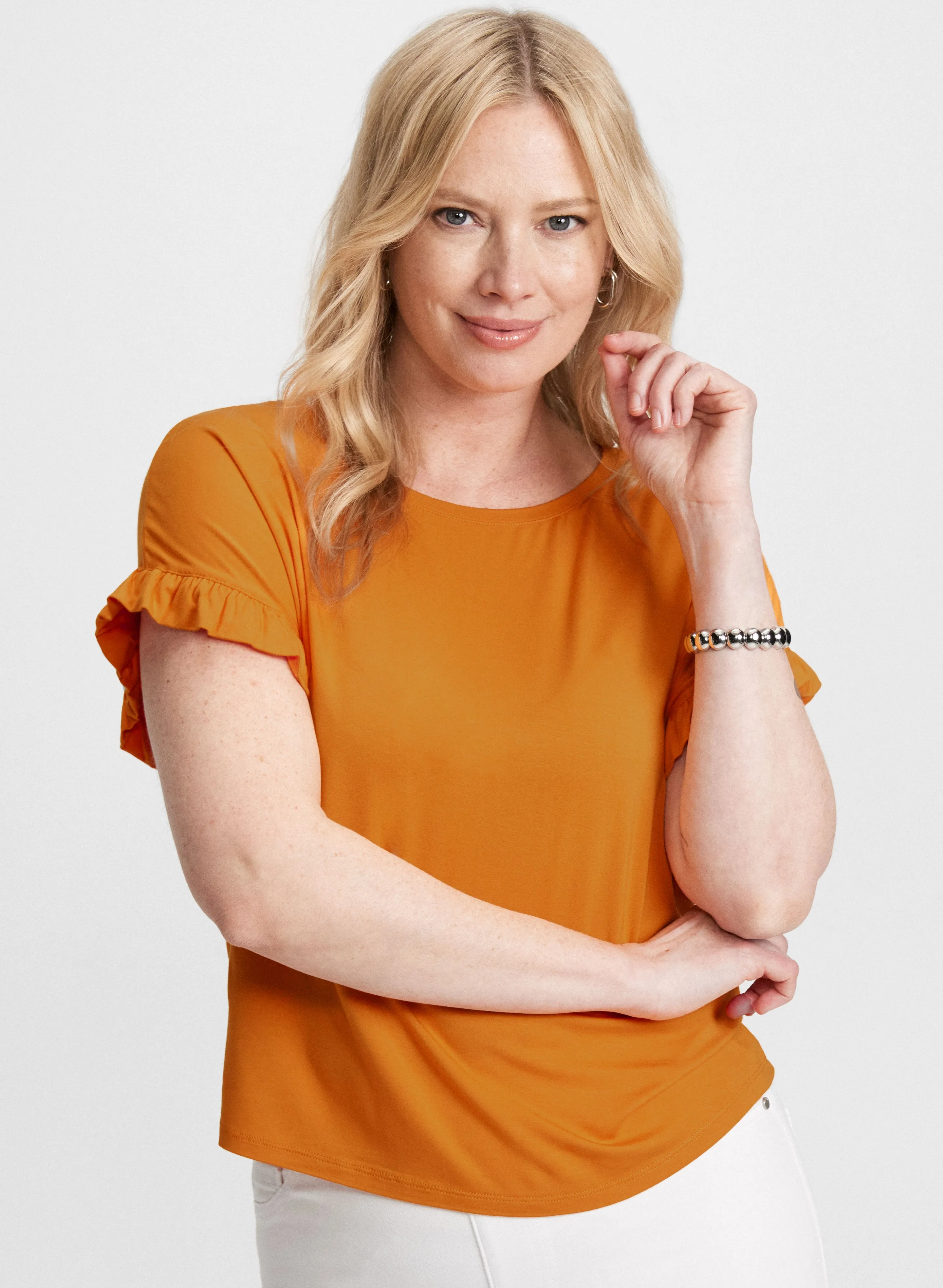 Ruffled Sleeve T-Shirt sold by Laura