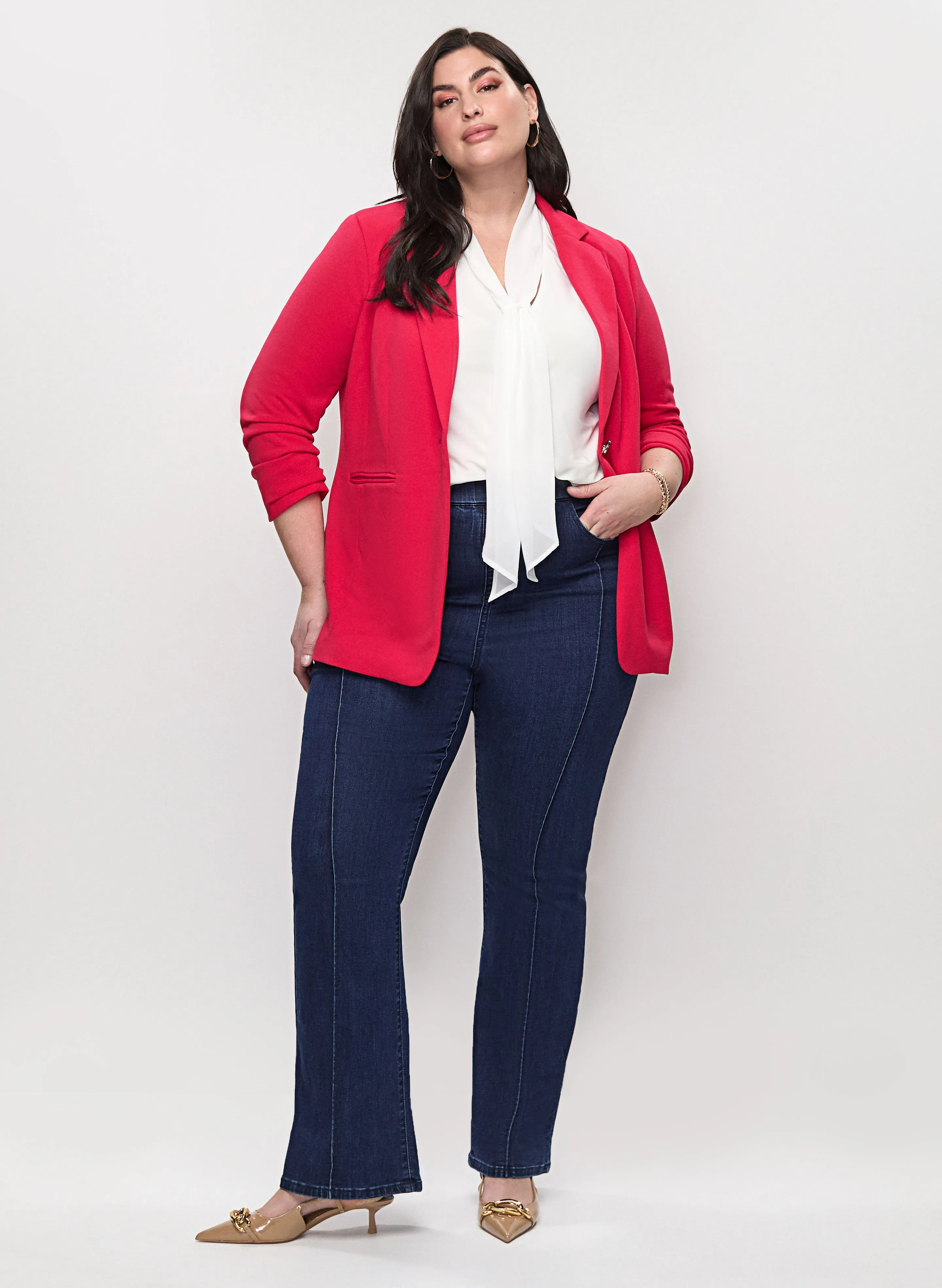 Gathered Sleeve Blazer & Bootcut Jeans sold by Laura