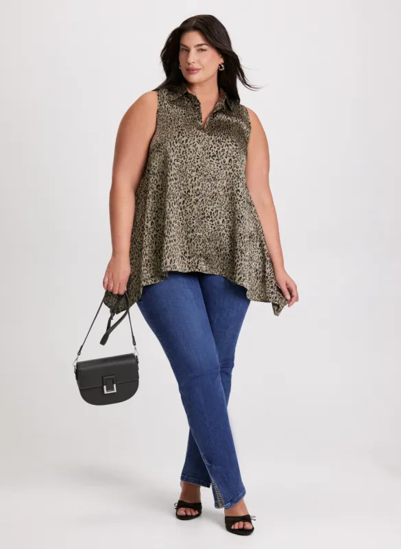 Sleeveless Animal Print Tunic & Embellished Slit Hem Jeans sold by Laura