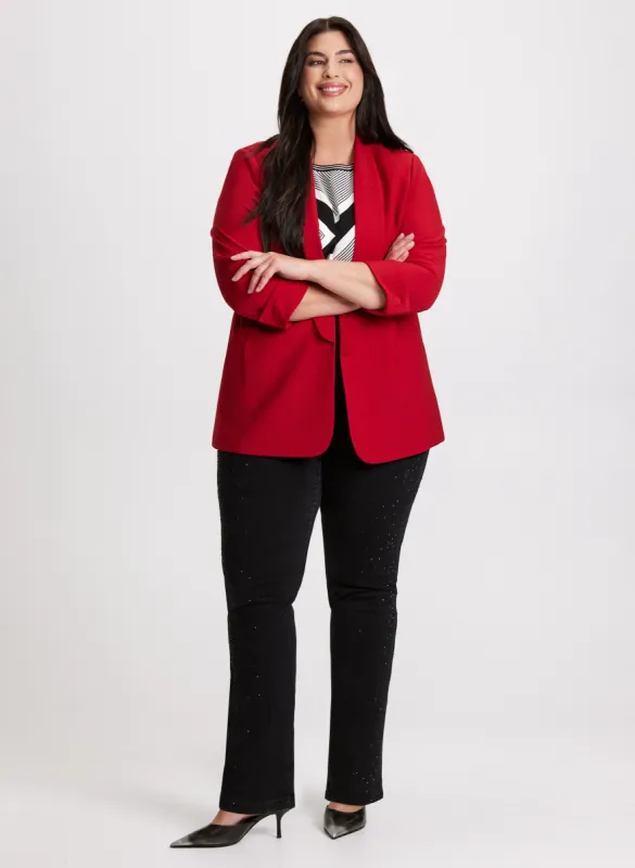 Shawl Collar Jacket & Rhinestone Detail Straight Leg Jeans sold by Laura