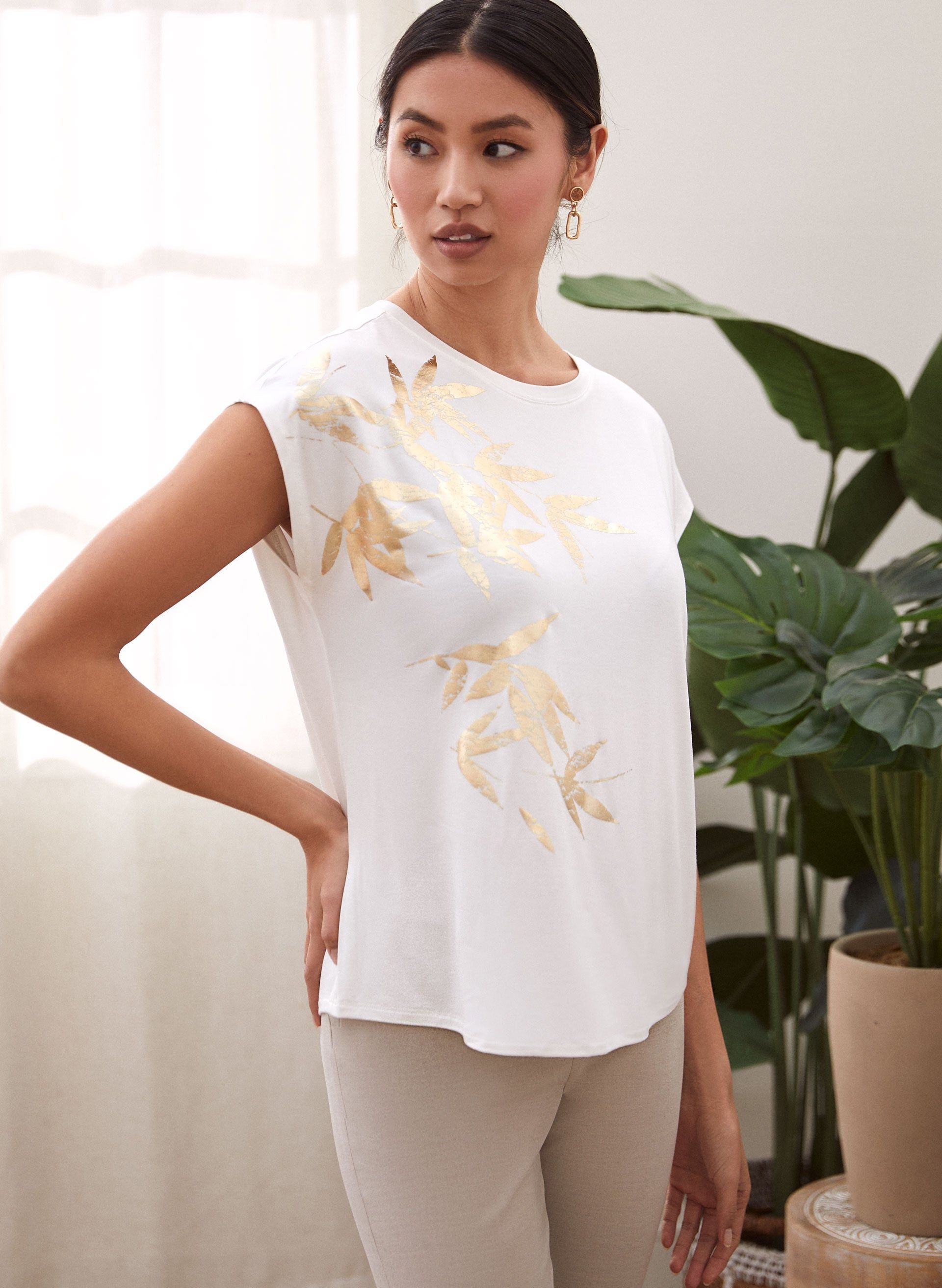 Metallic Foil Leaf Print Tee sold by Laura product image thumbnail 2