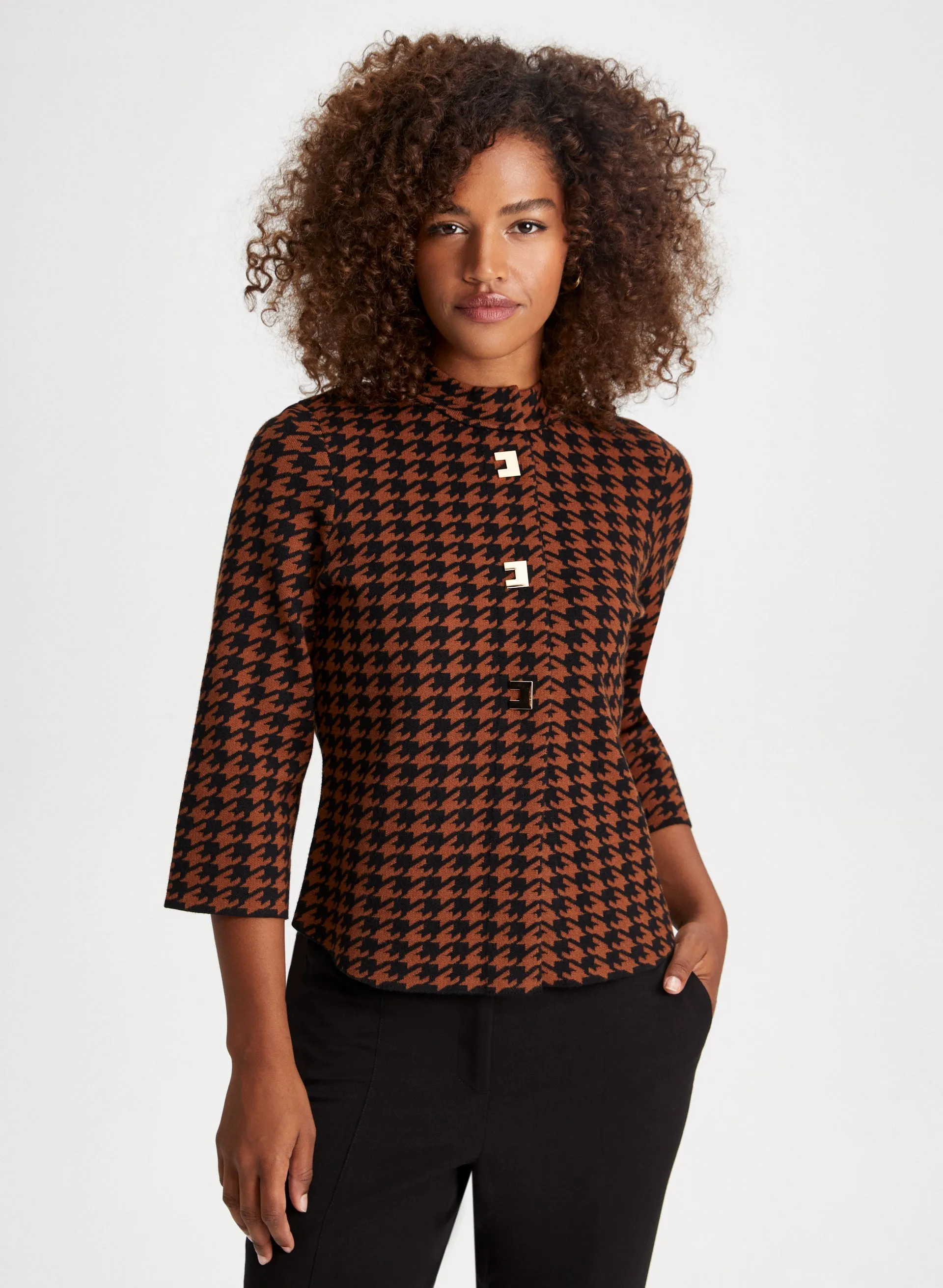 Houndstooth Mock Neck Cardigan sold by Laura product image thumbnail 5
