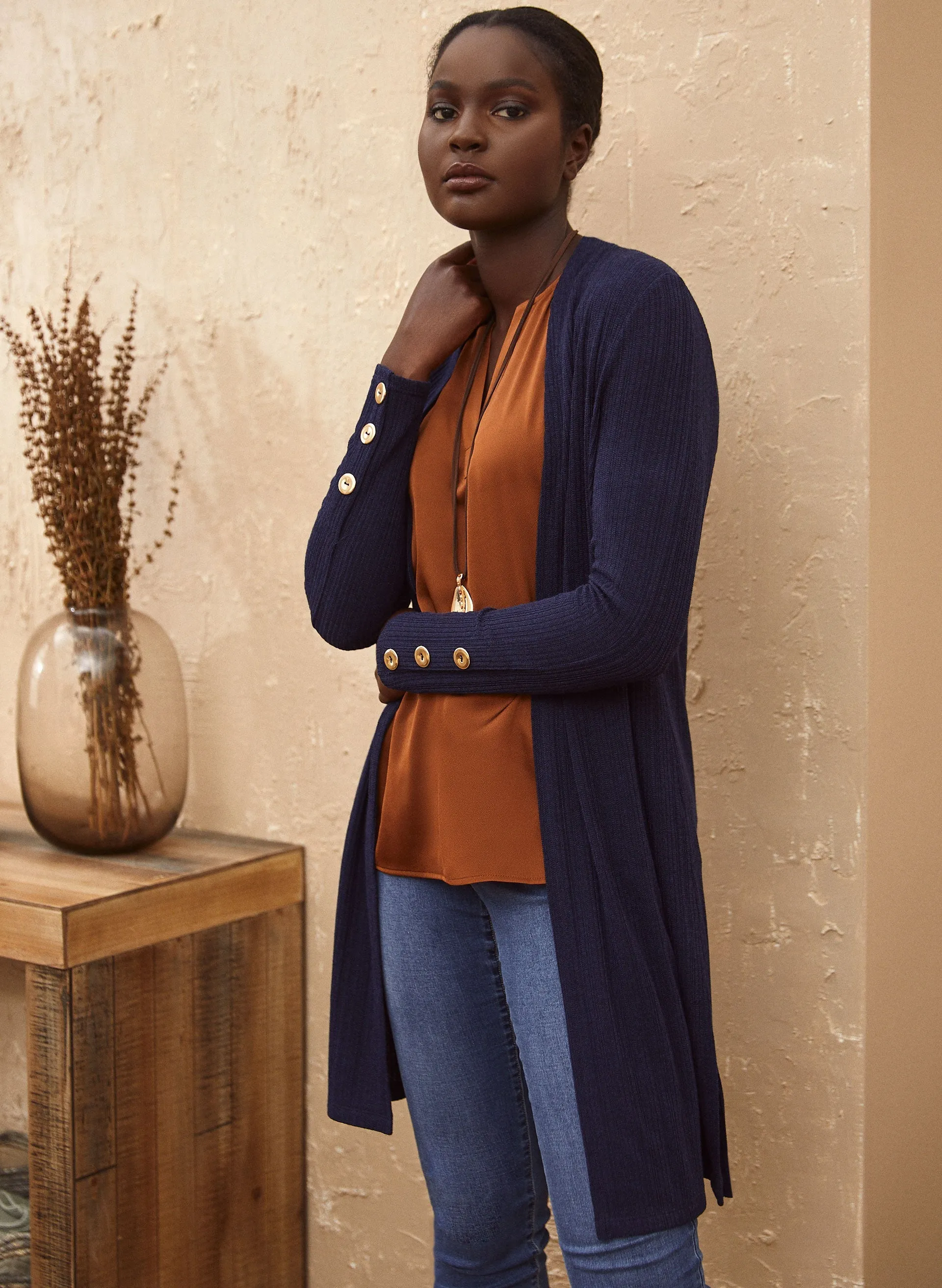 Open Front Jacquard Knit Top sold by Laura